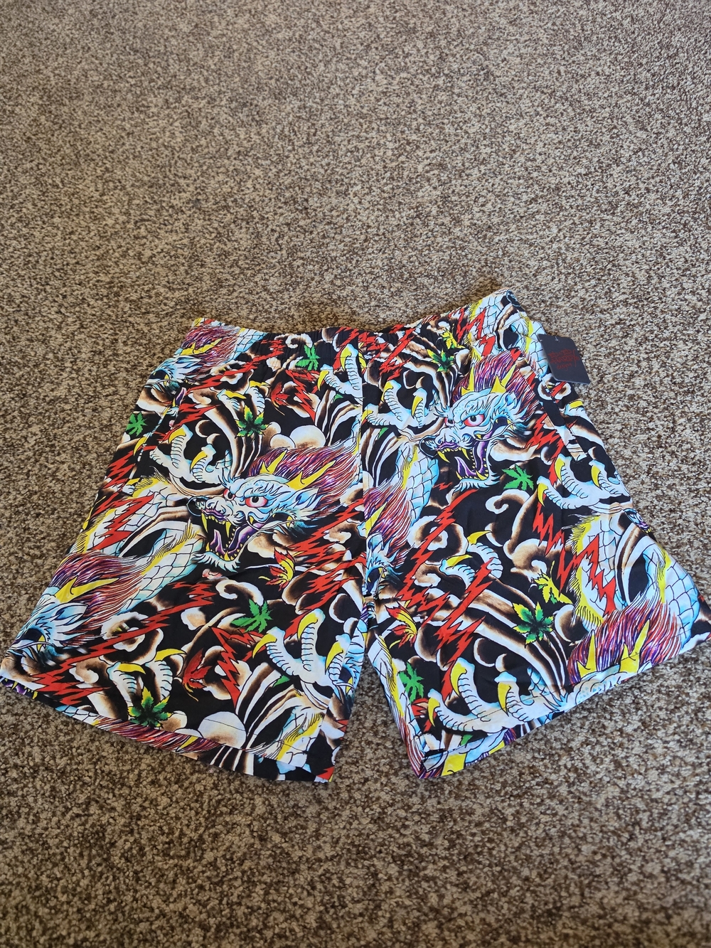 Ed Hardy Shorts Mens Medium Dragon Graphic Mesh Athletic Gym Stretch Lounge